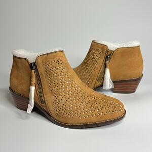 Vionic Joy Daytona Perforated Ankle Boot Bootie w/ Orthotic Support in Caramel